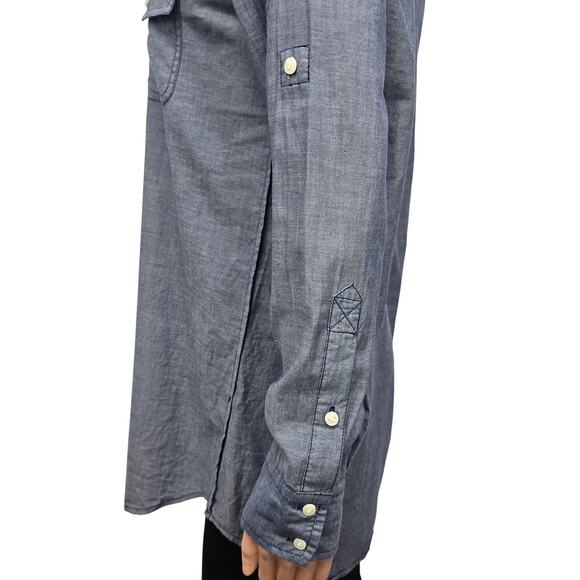 J. Crew Chambray Popover Tunic Shirt Women M Blue Long Sleeve Roll tab Button Up - Picture 5 of 12